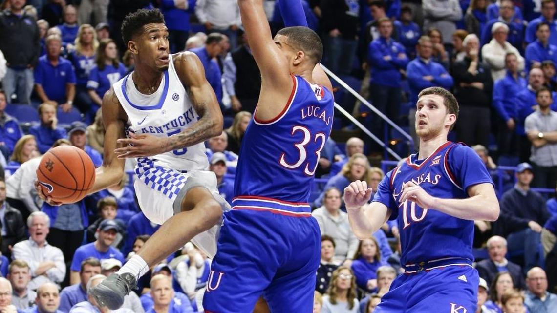 Kentucky’s Malik Monk looked to make a pass during the Wildcats’ 79-73 loss to Kansas in Rupp Arena during last season’s Big 12/SEC Challenge.