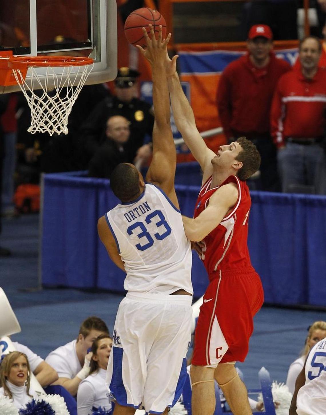 Kentucky’s Daniel Orton blocked the shot of Cornell’s Mark Coury in the NCAA Tournament in 2010.