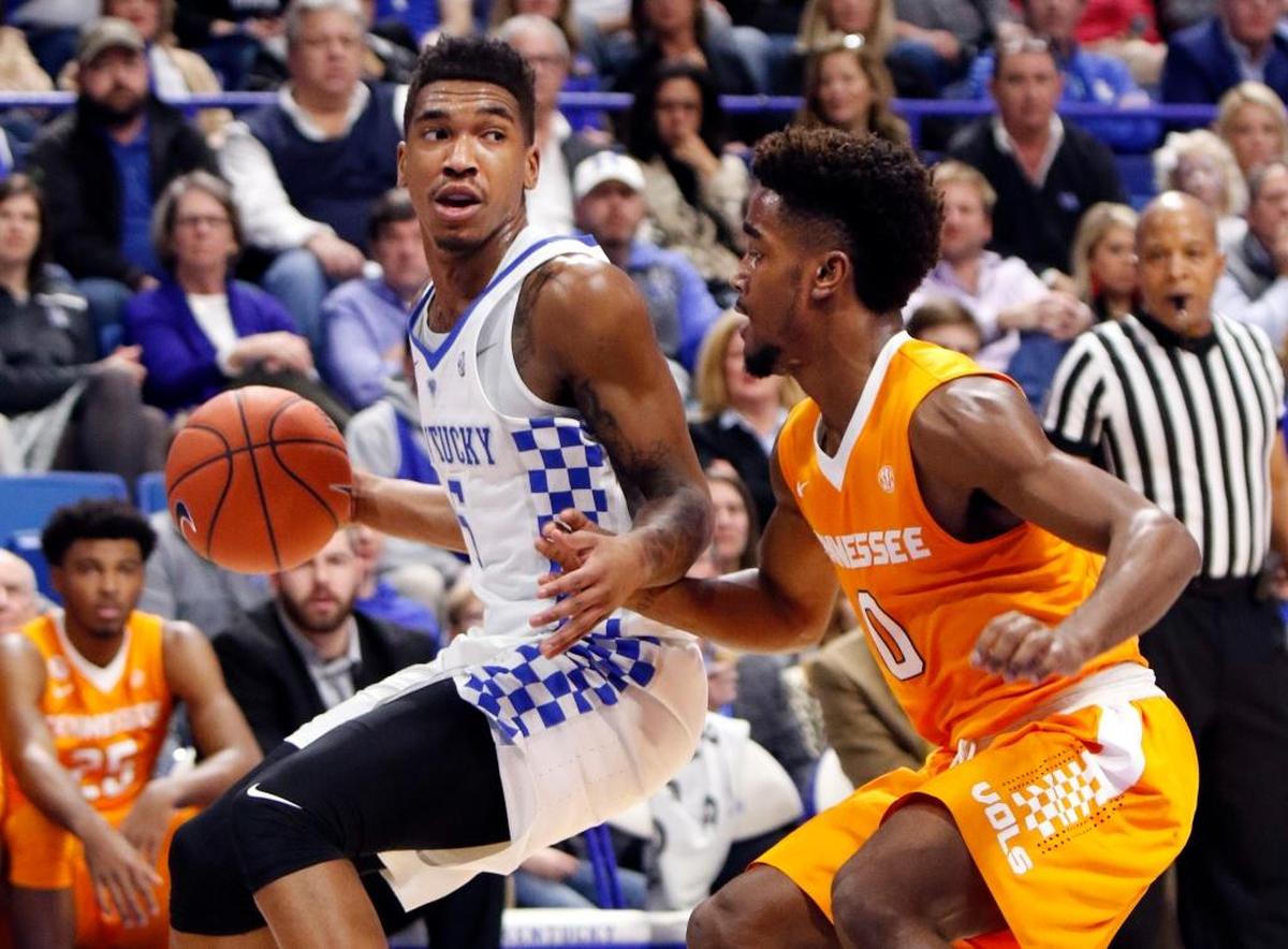 Tennessee’s Jordan Bone (0) defended Kentucky’s Malik Monk in Rupp Arena in 2017. Bone has developed into one of the SEC’s top point guards.