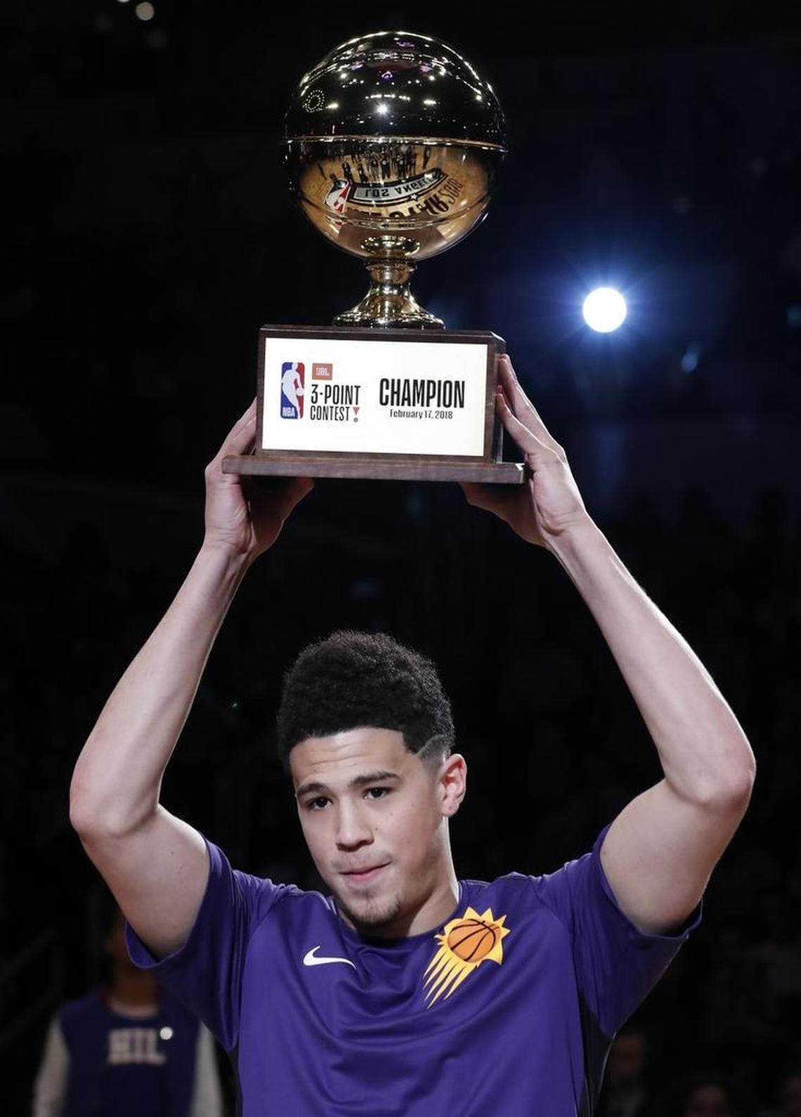 Phoenix Suns guard Devin Booker won the three-point contest at the NBA All-Star Game on Saturday night.