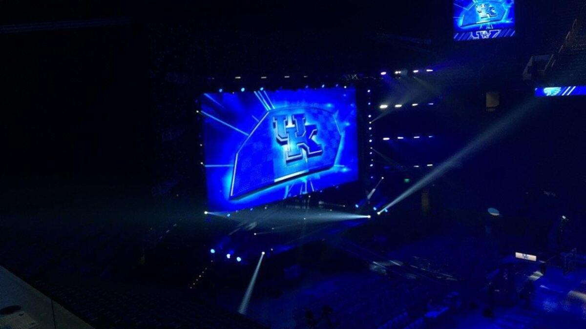 A large video screen awaited fans at Big Blue Madness in Rupp Arena on Friday night.