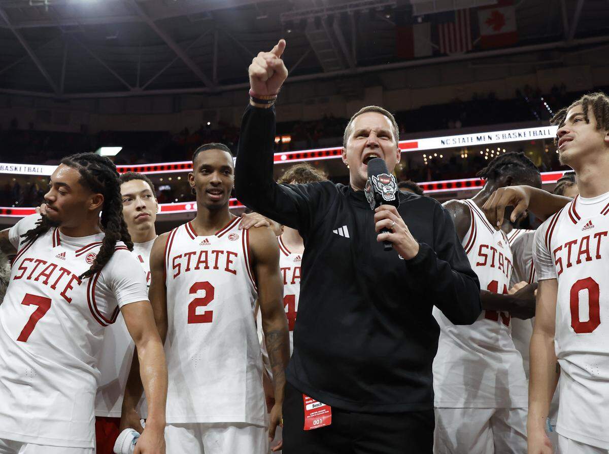N.C. State head coach Will Wade addresses the crowd following the Wolfpack’s 114-66 win over North Carolina Central on Nov. 3, the first regular-season game of the Wade era.