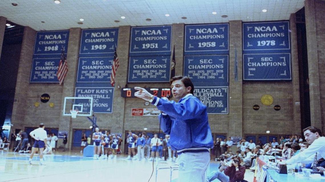 New University of Kentucky basketball coach Rick Pitino directed his team through their practice session on Oct. 15, 1989.