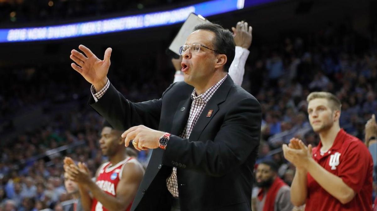 Indiana coach Tom Crean reacts during the first half of the team's NCAA college basketball game against North Carolina in the regional semifinals of the men's NCAA Tournament, Friday, March 25, 2016, in Philadelphia.