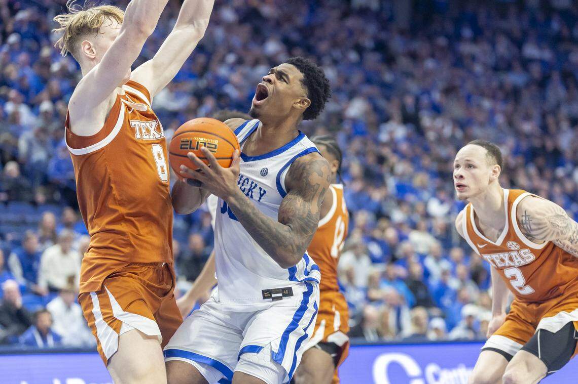 Kentucky guard Otega Oweh (with ball) is averaging 20.3 points a game through six Southeastern Conference contests. Oweh and the Wildcats face Ole Miss on Saturday at Rupp Arena.