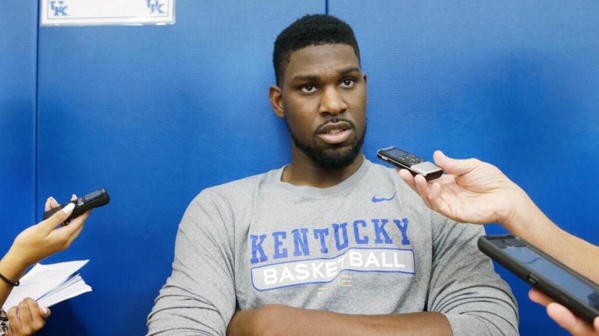 Alex Poythress spoke to reporters during Kentucky Men's Basketball media day at Joe Craft Center in Lexington, Ky., on Oct. 14, 2015. Photo by Pablo Alcala | Staff