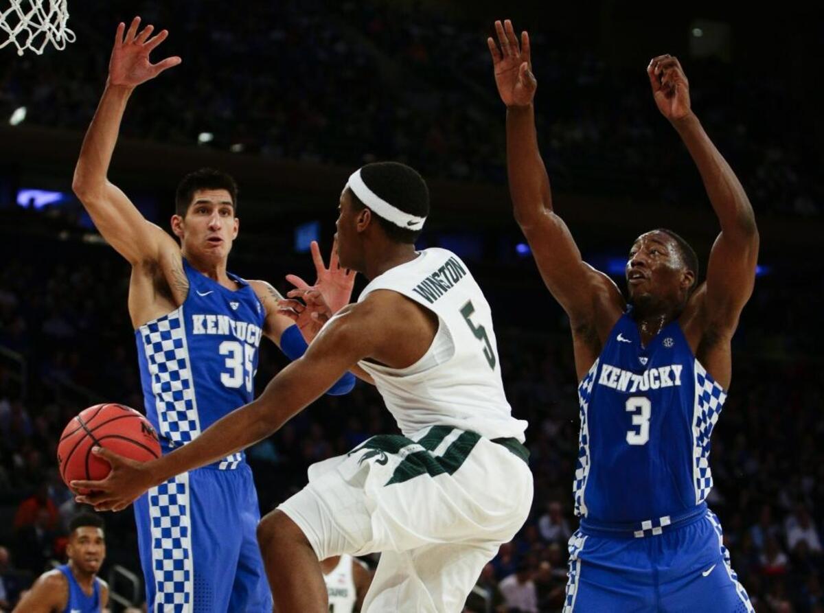 Michigan State point guard Cassius Winston (5) has a realistic chance to become the first player in NCAA Division I men’s college basketball history to finish with over 2,000 career points and 1,000 career assists. The senior from Detroit enters 2019-20 with 1,411 career points and 714 career assists.