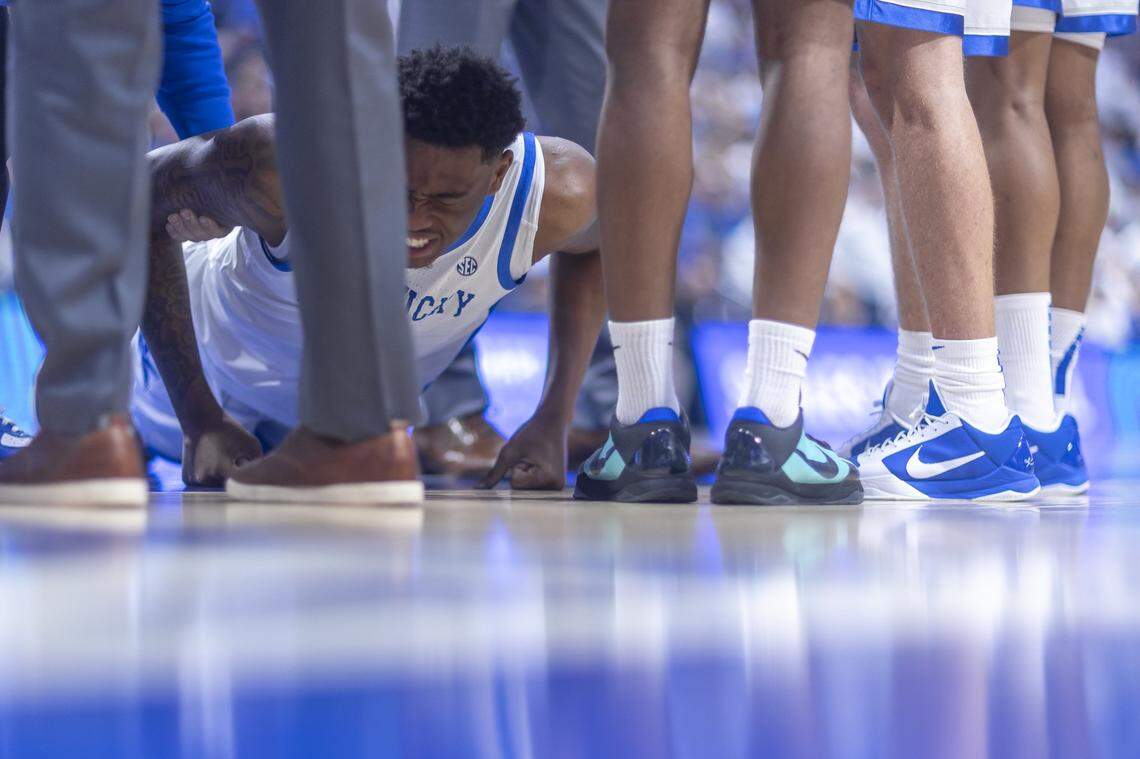 Kentucky forward Brandon Garrison (10) reacts after being fouled during a game against the Vanderbilt Commodores at Rupp Arena in Lexington, Ky., on Saturday, Feb. 28, 2026.