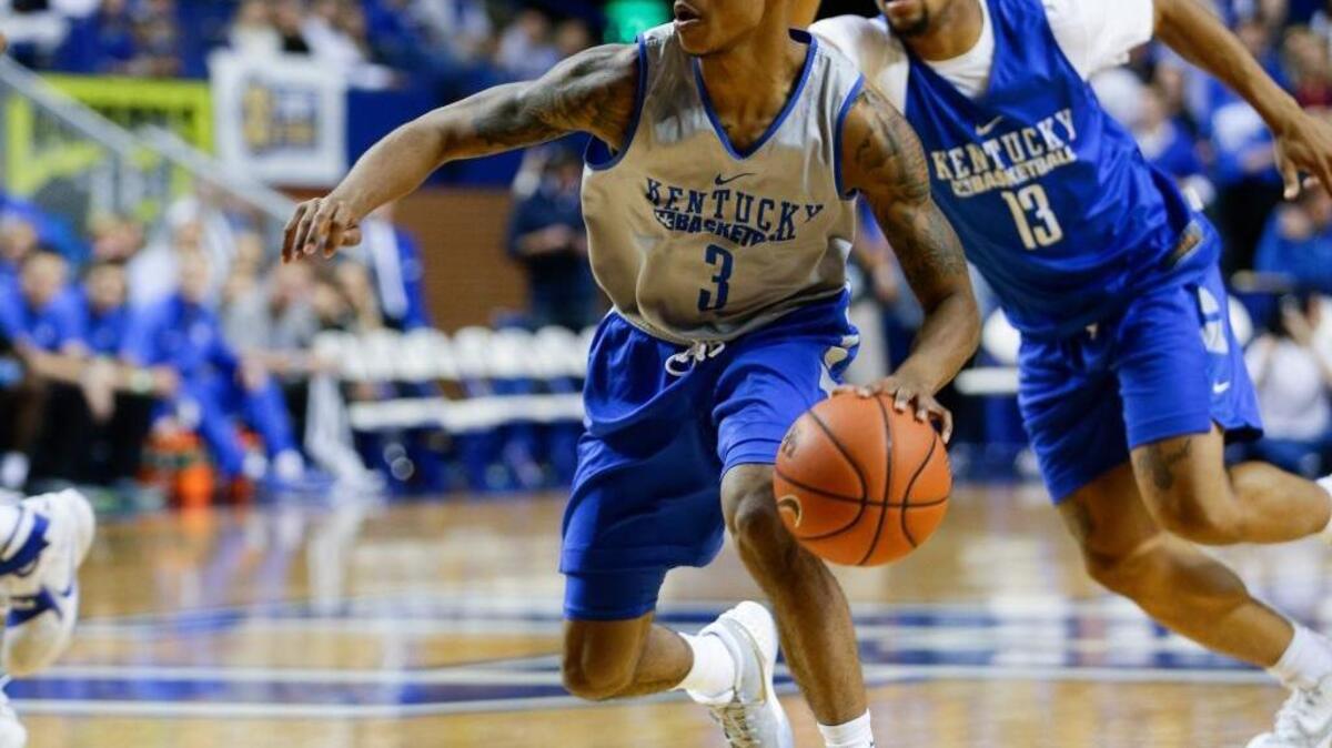 Kentucky guard Tyler Ulis ran the offense on high speed during the Blue-White game on Tuesday, Oct. 27, 2015, in Lexington.