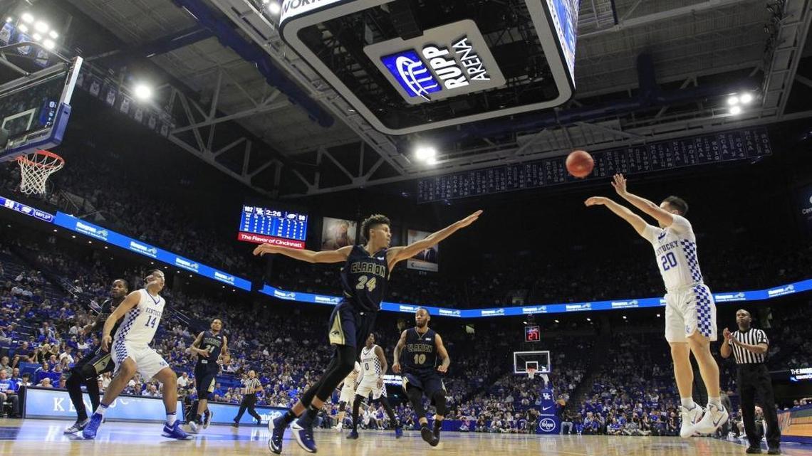 Brad Calipari took a shot in the second half against Clarion in Rupp Arena in Lexington on Oct. 30, 2016. Kentucky won 108-51, a blowout that gave UK fans ample time to check their cellphones.