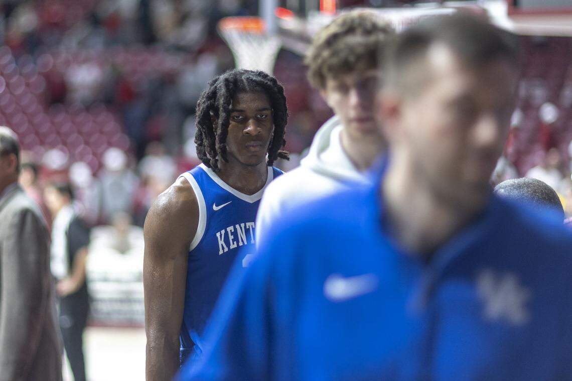 Kentucky forward Jayden Quaintance walks off the court following a loss to Alabama during a game at Coleman Coliseum in Tuscaloosa, Ala., on Saturday, Jan. 3, 2026.