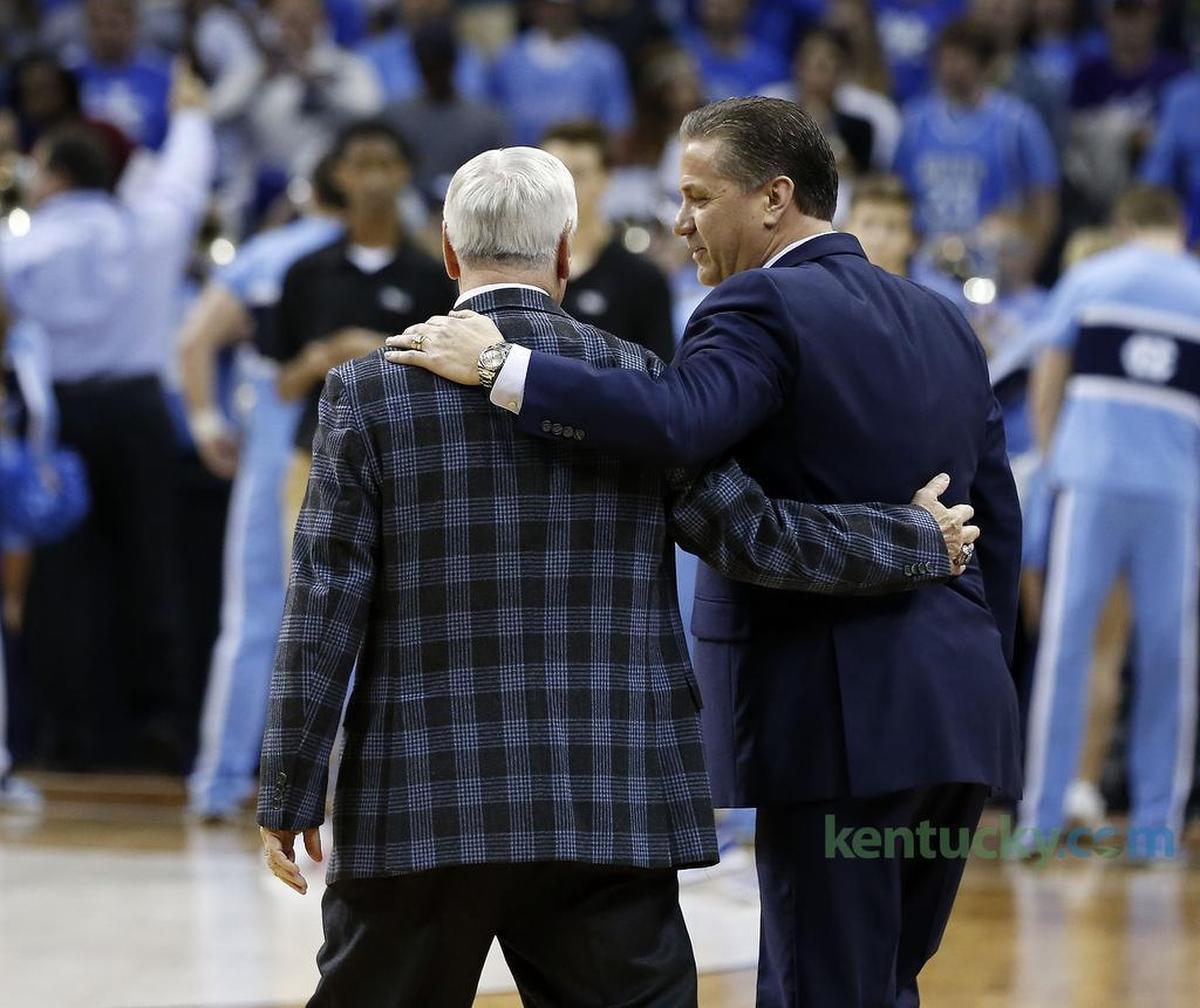 North Carolina Coach Roy Williams and Kentucky Coach John Calipari walked together after UK and UNC met in the 2017 NCAA Tournament round of eight. The Tar Heels won the game 75-73 on Luke Maye’s buzzer-beater.