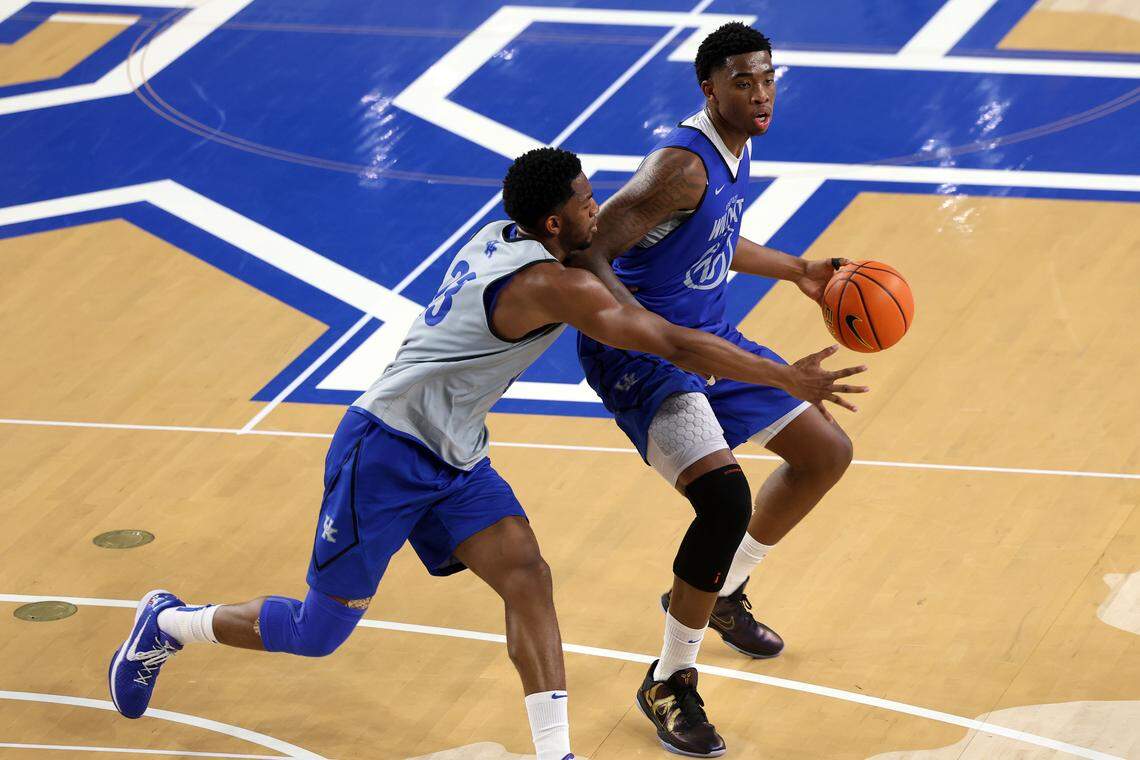 Brandon Garrison, right, was a backup center for Kentucky last season. He’s likely to be a starter this season, at least in the early stages.