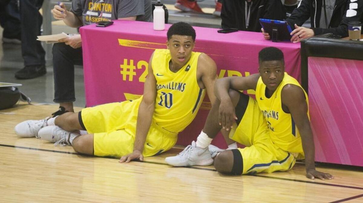 Oak Hill Academy’s Keldon Johnson, left, and Adair County’s Zion Harmon played on the same Nike league team.