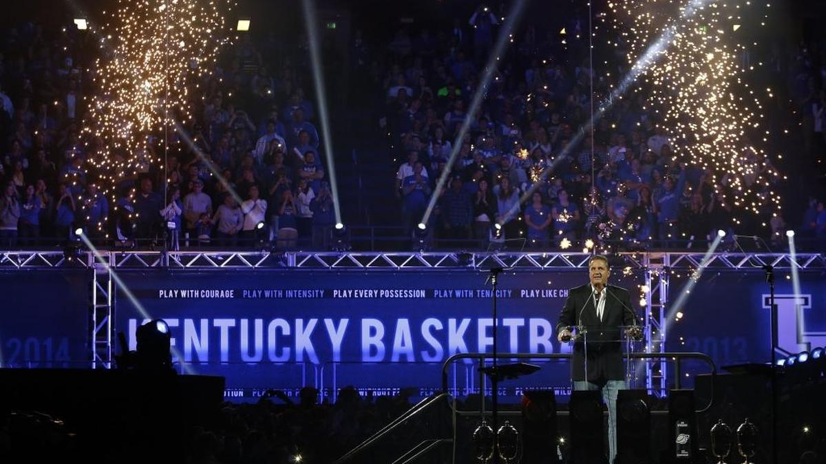 Kentucky Wildcats head coach John Calipari during Big Blue Madness with the Kentucky basketball team on Friday, Oct. 18, 2013 in Lexington, Ky.