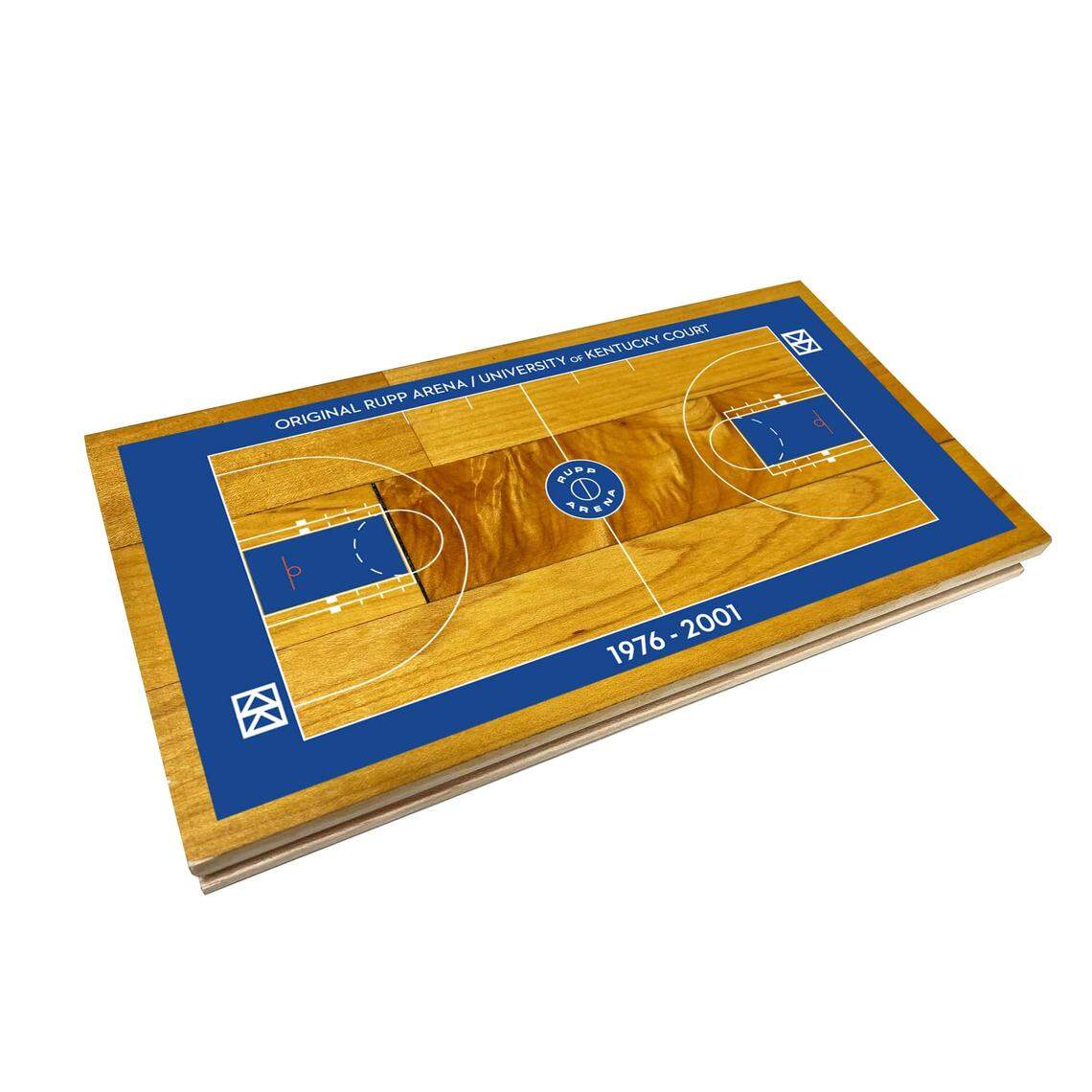 A “mini court” made from wood from the first Rupp Arena basketball court, which the Kentucky Wildcats played on from 1976-2001.
