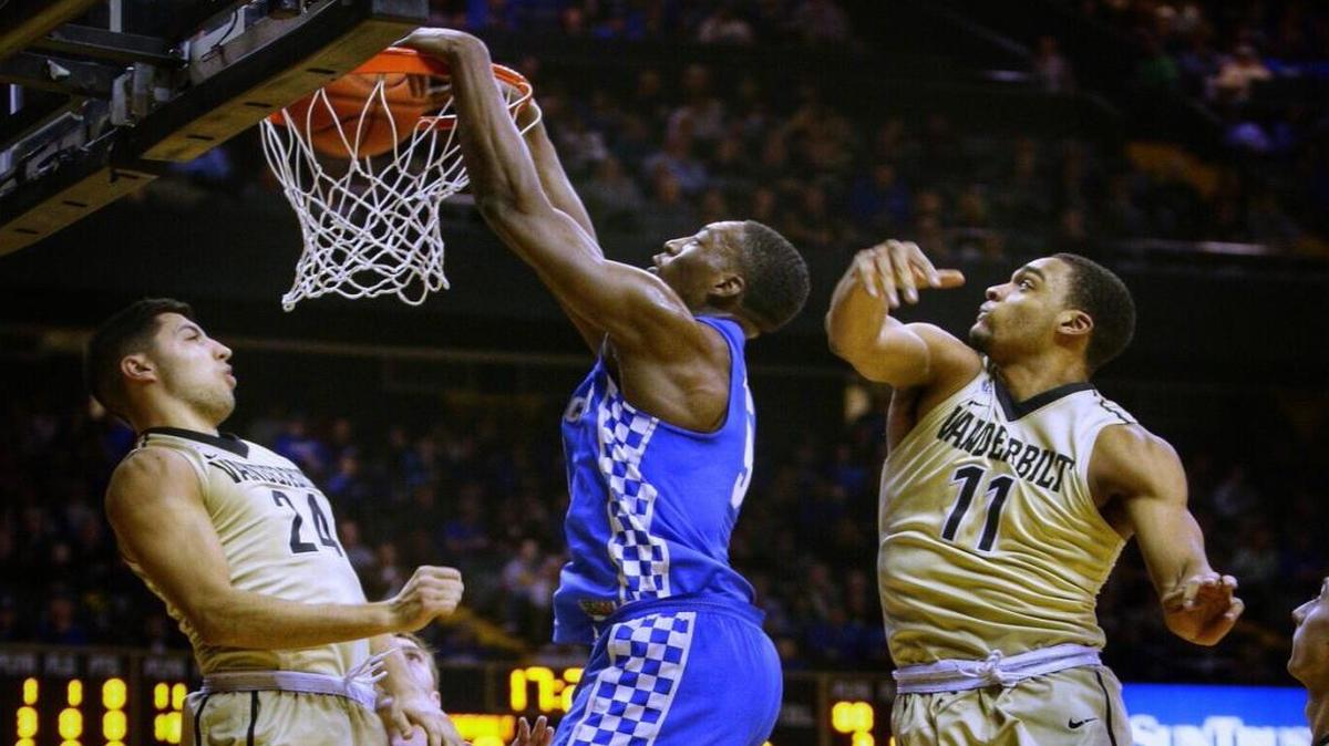 Bam Adebayo dunked early in Kentucky’s game against Vanderbilt on Tuesday night in Nashville.