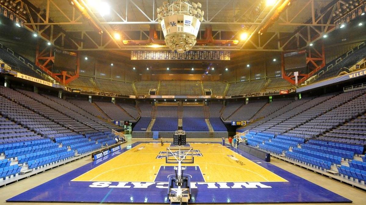 Kentucky’s basketball floor is undergoing a redesign in time for Big Blue Madness in Rupp Arena on Oct. 14.