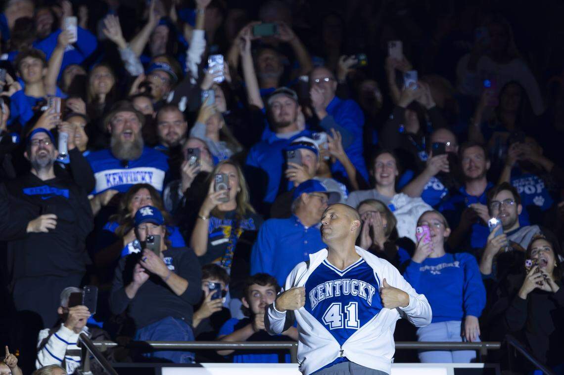 Kentucky head coach Mark Pope is introduced during Big Blue Madness at Rupp Arena on Oct. 11, 2024.