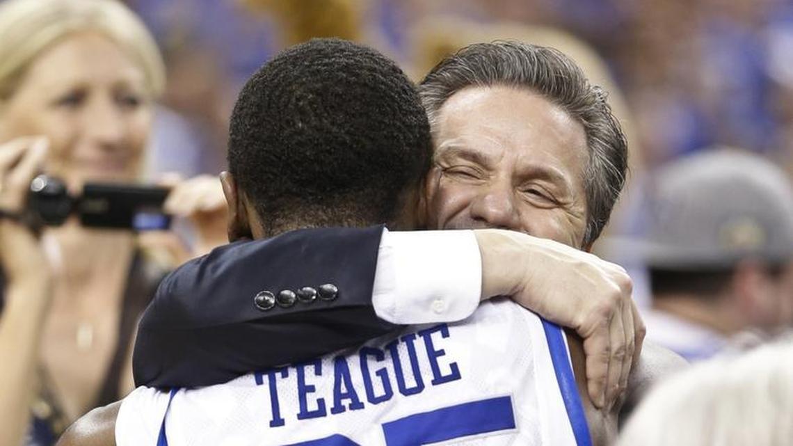 Kentucky coach John Calipari hugged guard Marquis Teague after the Cats won the national title in 2012.