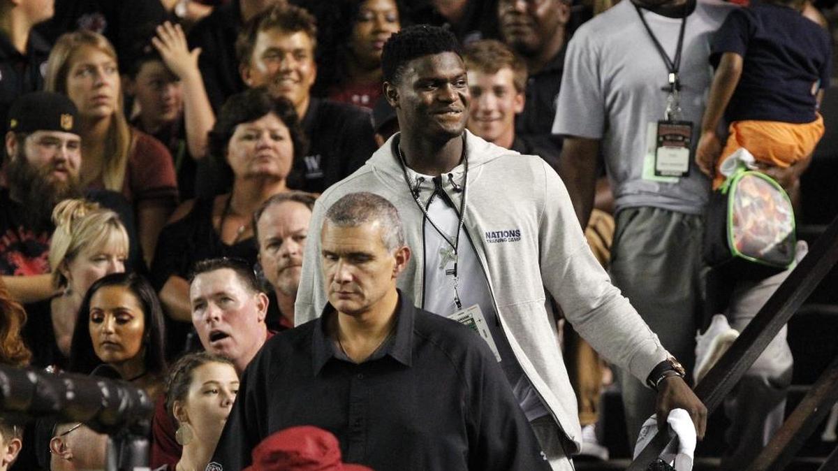 Zion Williamson, with South Carolina basketball coach Frank Martin, visited for a Gamecocks football game this past season.
