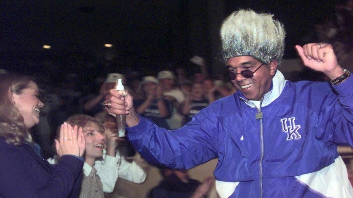 UK basketball coach Tubby Smith entered the court dressed as boxing promoter Don King at Midnight Madness on Oct. 16, 1998.