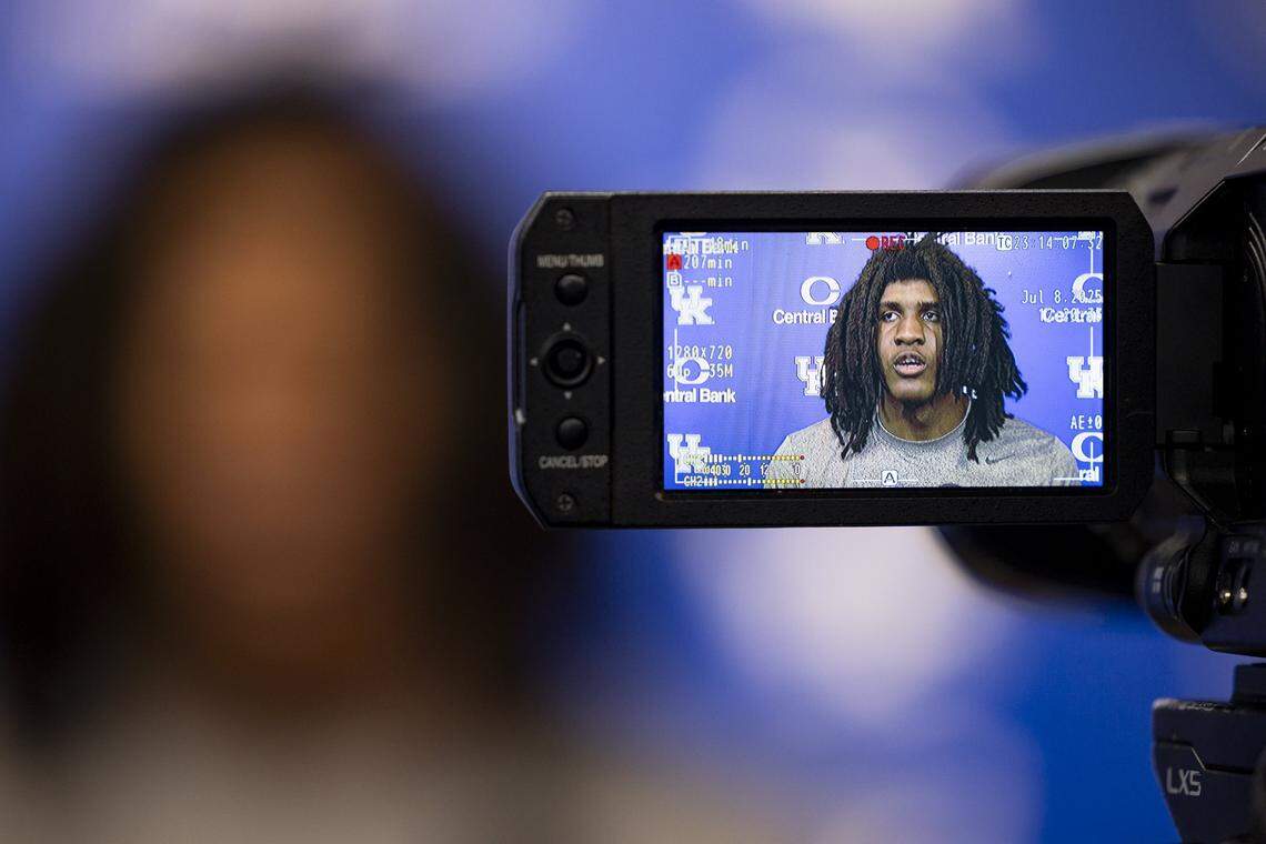 Jayden Quaintance speaks during an interview on Tuesday, July 8, 2025, at Historic Memorial Coliseum in Lexington, Ky.