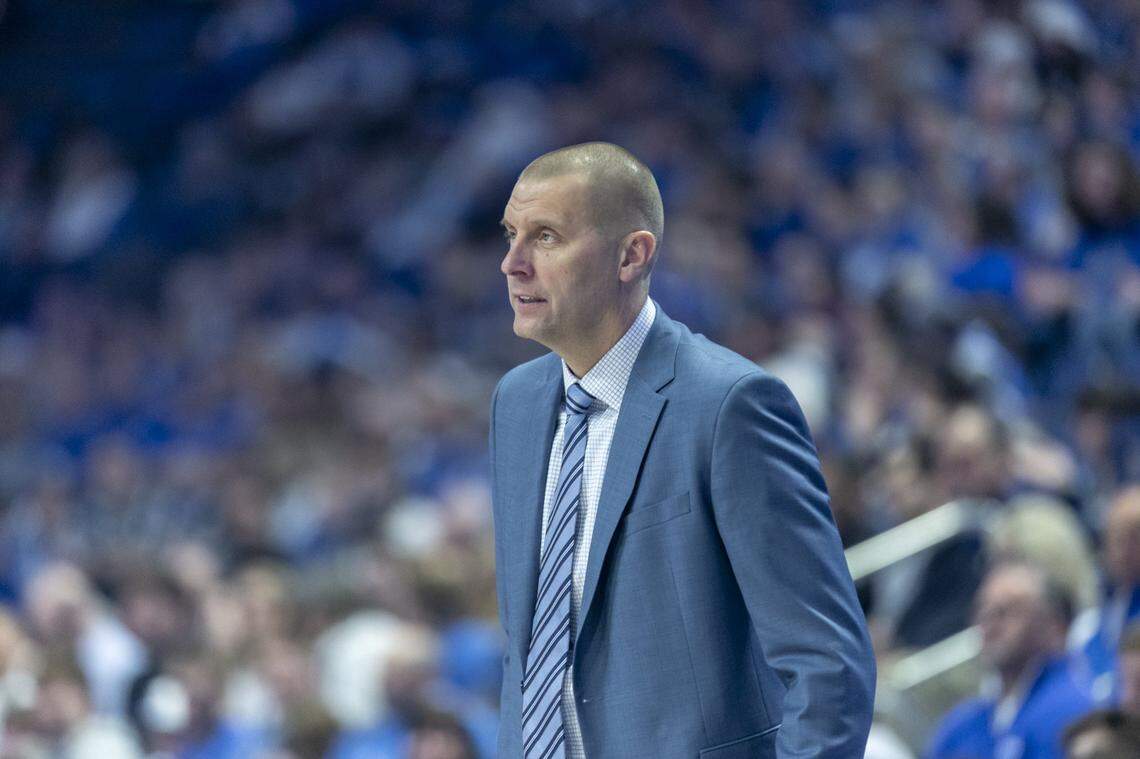 Kentucky basketball coach Mark Pope watches his team play during a game against Bellarmine on Tuesday at Rupp Arena. 