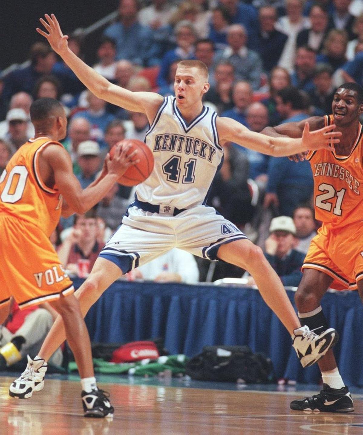 Mark Pope averaged 7.9 points and 5.7 rebounds per game in two seasons at Kentucky after he transferred from Washington.