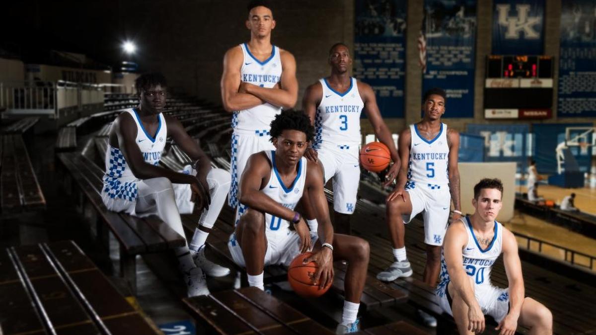 Kentucky’s freshmen, left to right: Wenyen Gabriel, Sacha Killeya-Jones, De’Aaron Fox, Edrice “Bam” Adebayo, Malik Monk and Brad Calipari.