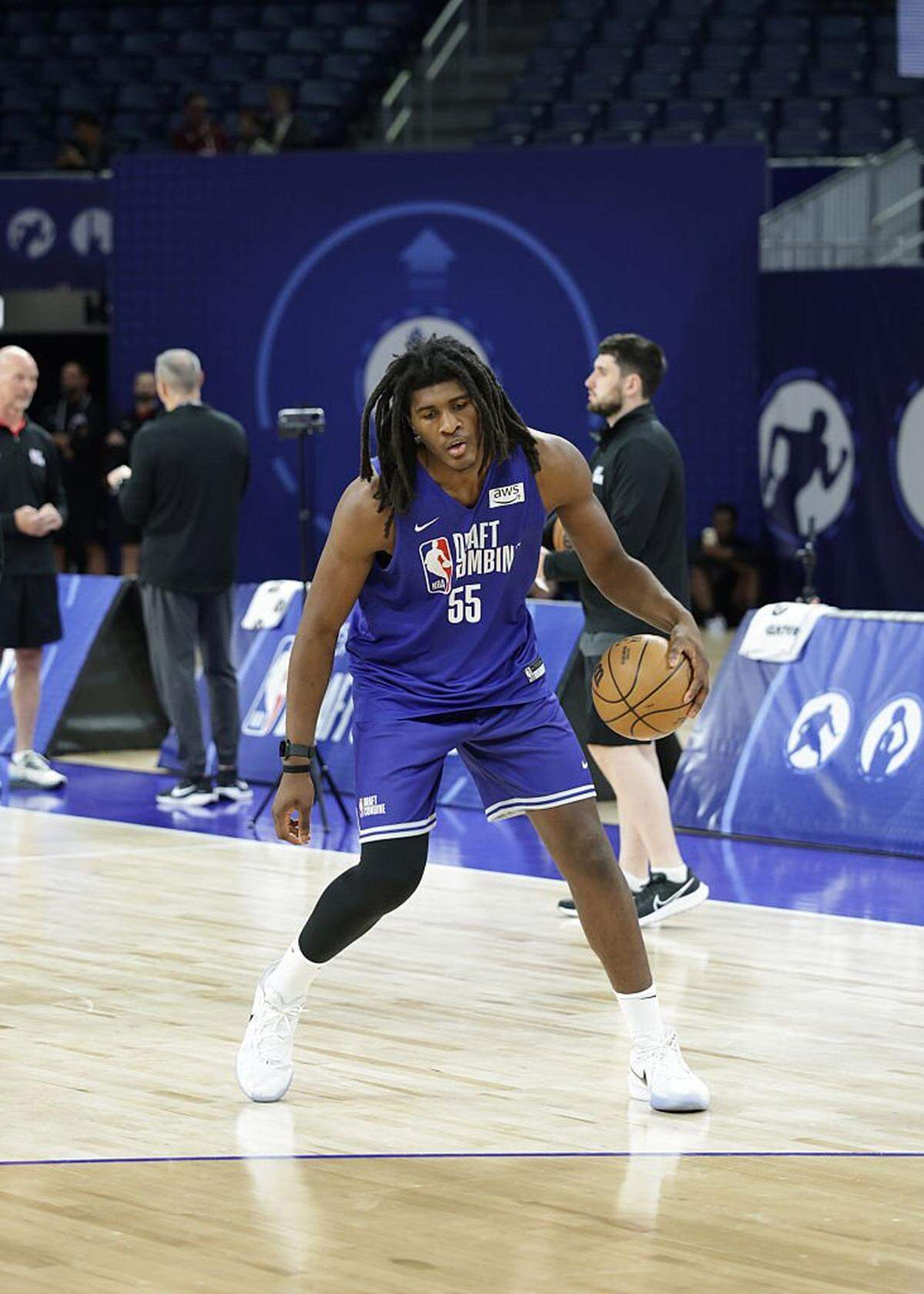 Jayden Quaintance dribbles the ball during the 2026 NBA Draft Combine on May 12, 2026, at Wintrust Arena in Chicago.