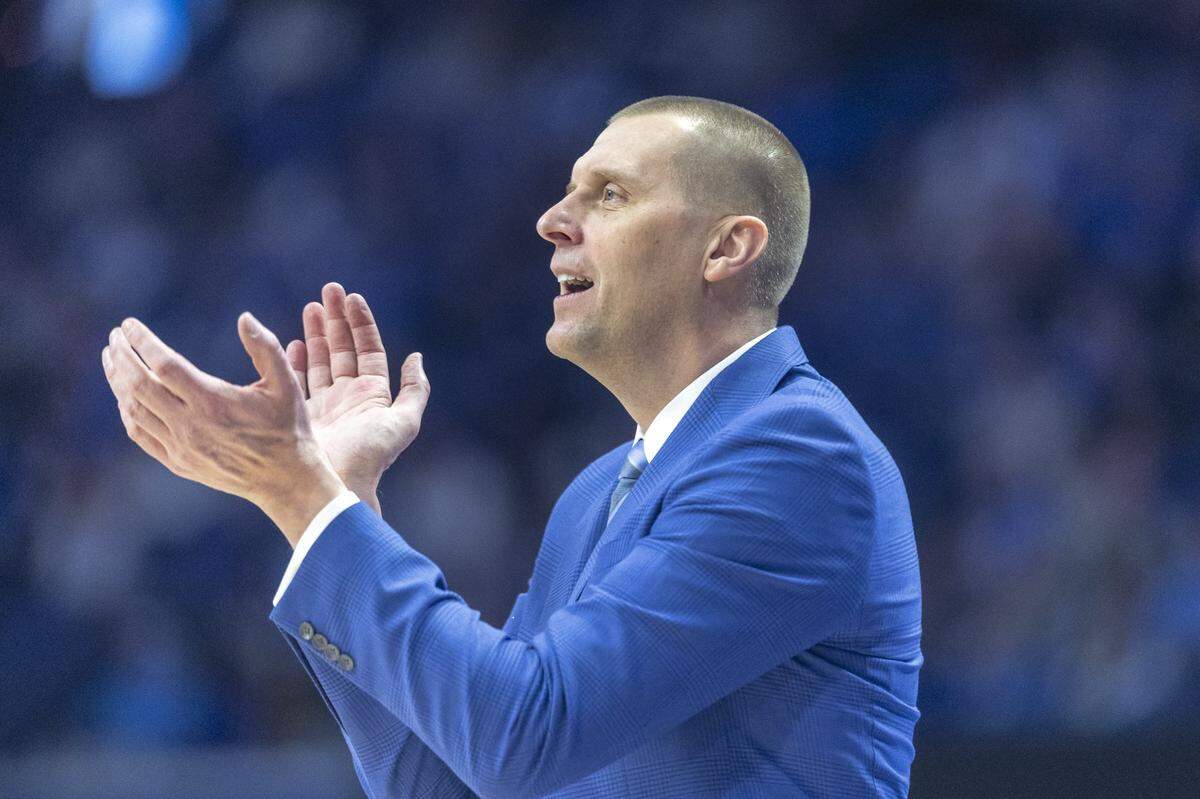 Kentucky men’s basketball coach Mark Pope reacts during a game against Ole Miss at Rupp Arena in Lexington, Ky., on Saturday, Jan. 24, 2026.