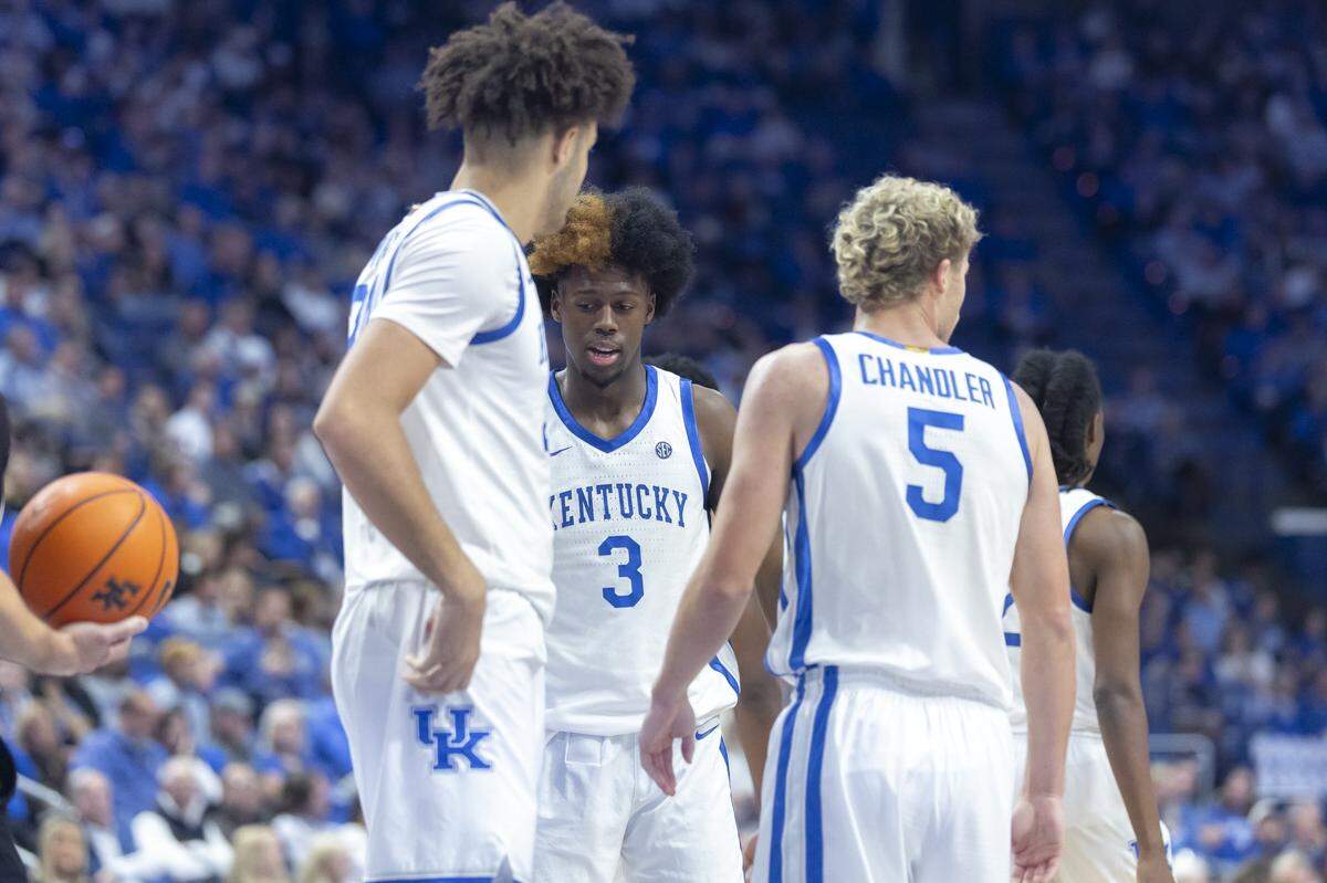 Kentucky players Malachi Moreno, left, Kam Williams, center, and Collin Chandler were keys to Mark Pope’s roster retention plans this offseason.