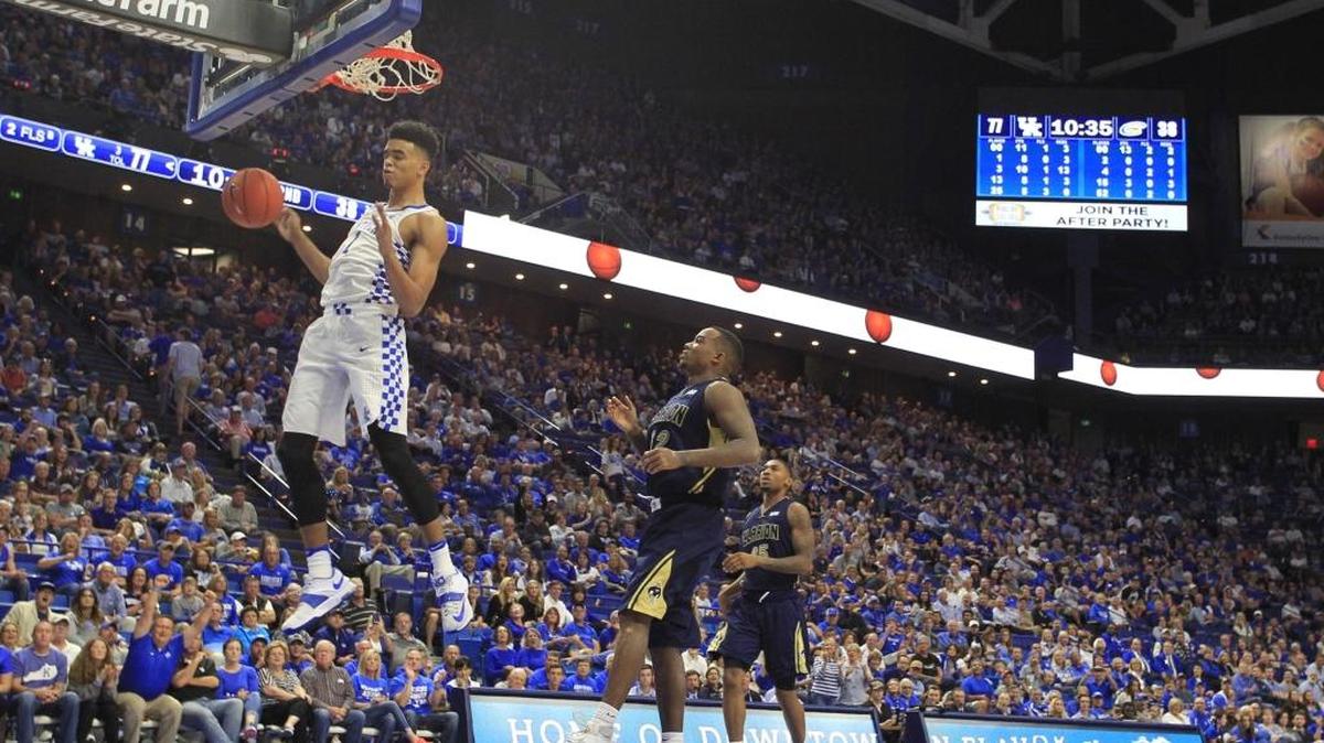 Kentucky's Sacha Killeya-Jones (1) scored in the second half of the Clarion at Kentucky men's basketball game at Rupp Arena in Lexington, Ky, on Oct. 30, 2016. Kentucky beat Clarion 108-51.