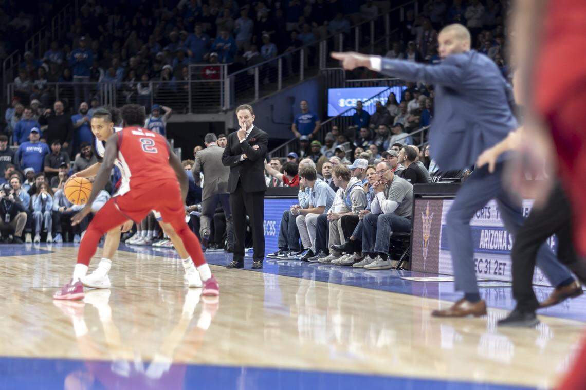 St. John's head coach Rick Pitino watched Kentucky point guard Jaland Lowe in a game in which the UK junior rallied the Wildcats from a 32-25 halftime deficit to a 78-66 victory.