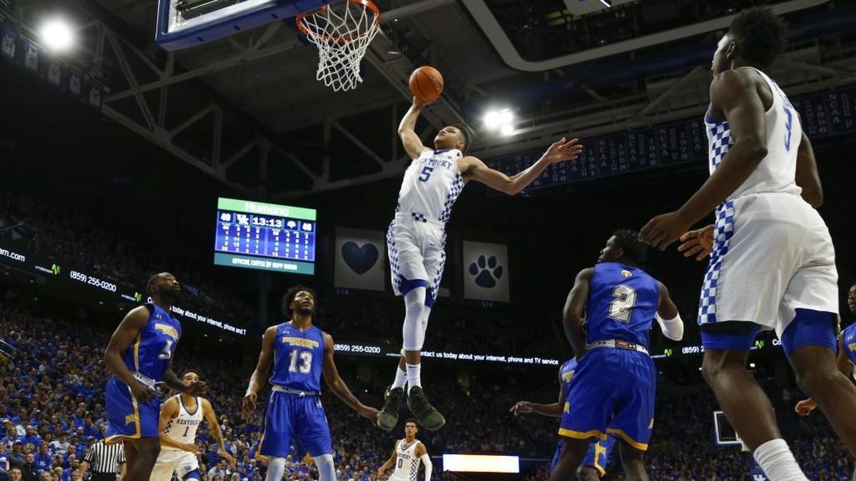 UK freshman Kevin Knox soared for a dunk against Morehead State during the Kentucky Cares Classic exhibition basketball game in Rupp Arena on Monday night.