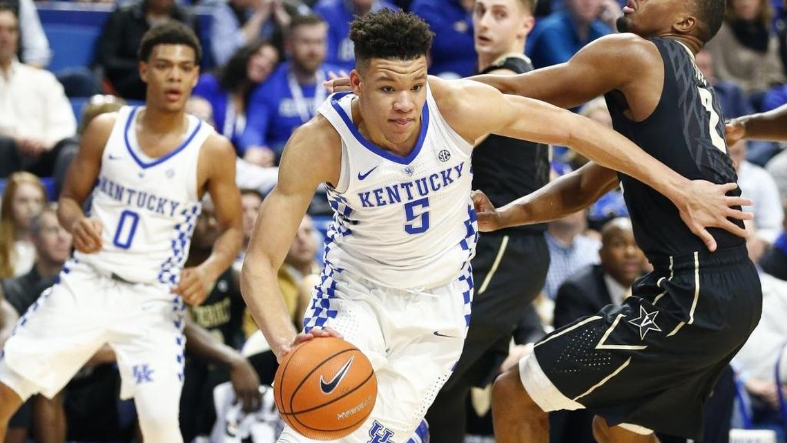 Kevin Knox (5) is one of four Kentucky players at this week's NBA Combine in Chicago, joining PJ Washington, Shai Gilgeous-Alexander and Hamidou Diallo.