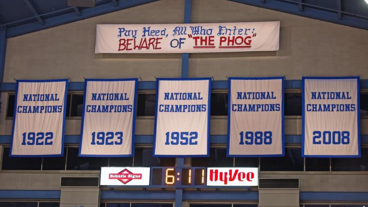 National championship banners hang in the rafters of Allen Fieldhouse, Kansas’ nod to its rich history of basketball excellence.