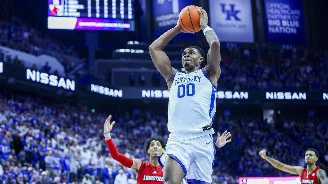Kentucky guard Otega Oweh scored 17 points in the Wildcats’ 93-85 victory over Louisville in Rupp Arena last season.