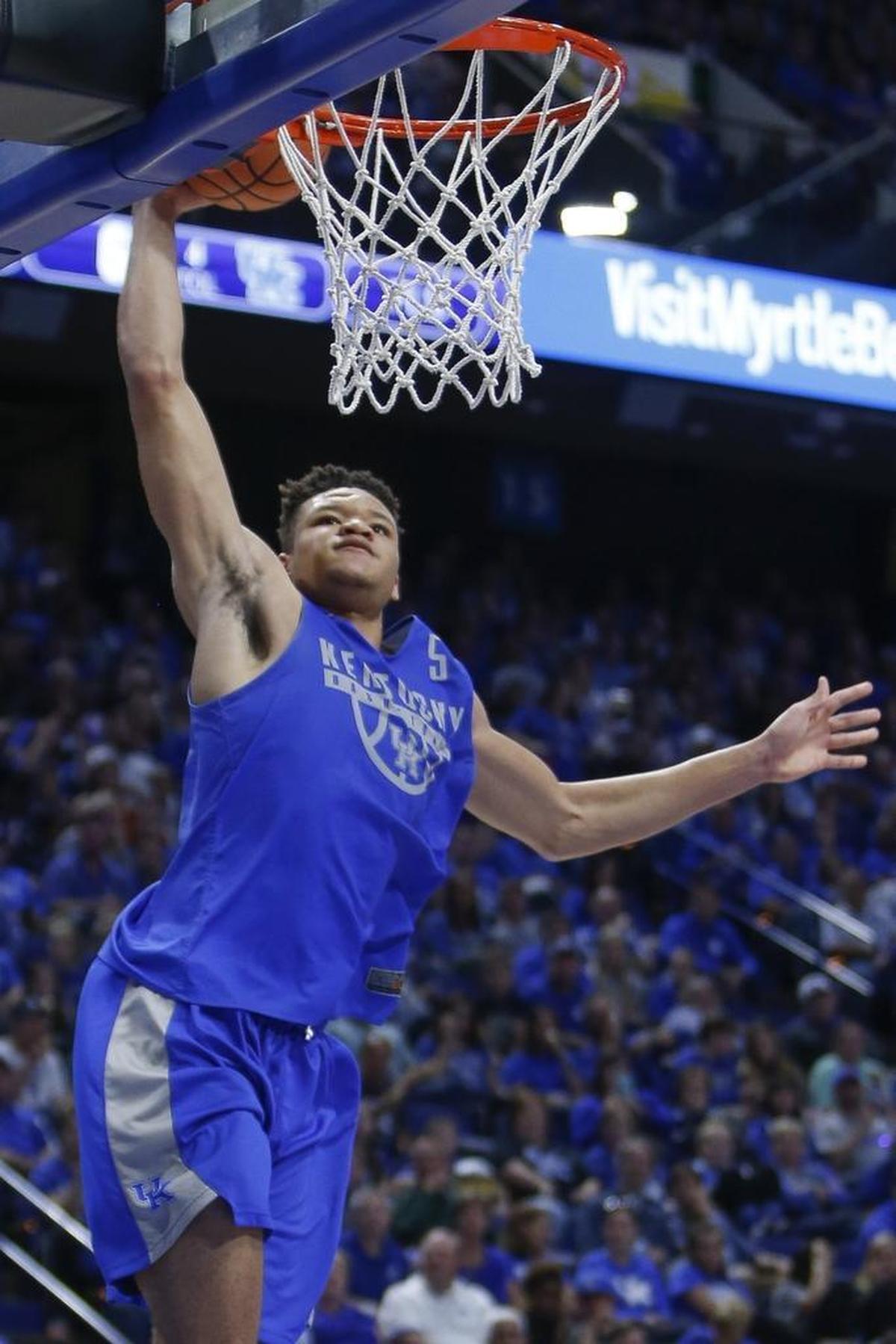 Kevin Knox throws down a dunk in the Blue-White Game.