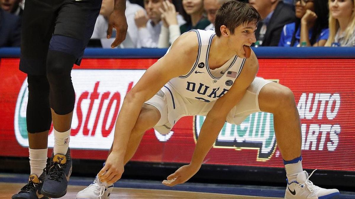 Duke’s Grayson Allen celebrated a three-point basket during a game last season. He and a Blue Devils teammate completed the Drive-by Dunk Challenge at the home of a Kentucky fan.