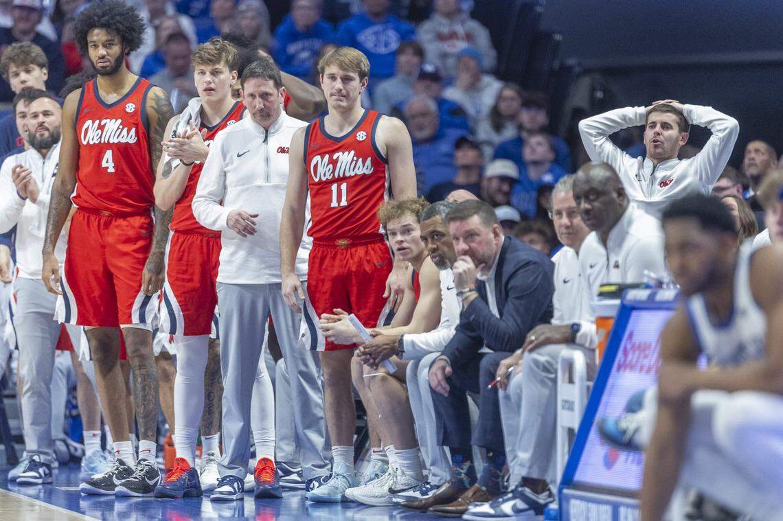 Ole Miss guard Travis Perry (11) watches as his team plays against Kentucky on Saturday. Perry, a sophomore from Eddyville, played his freshman year for the Wildcats. 