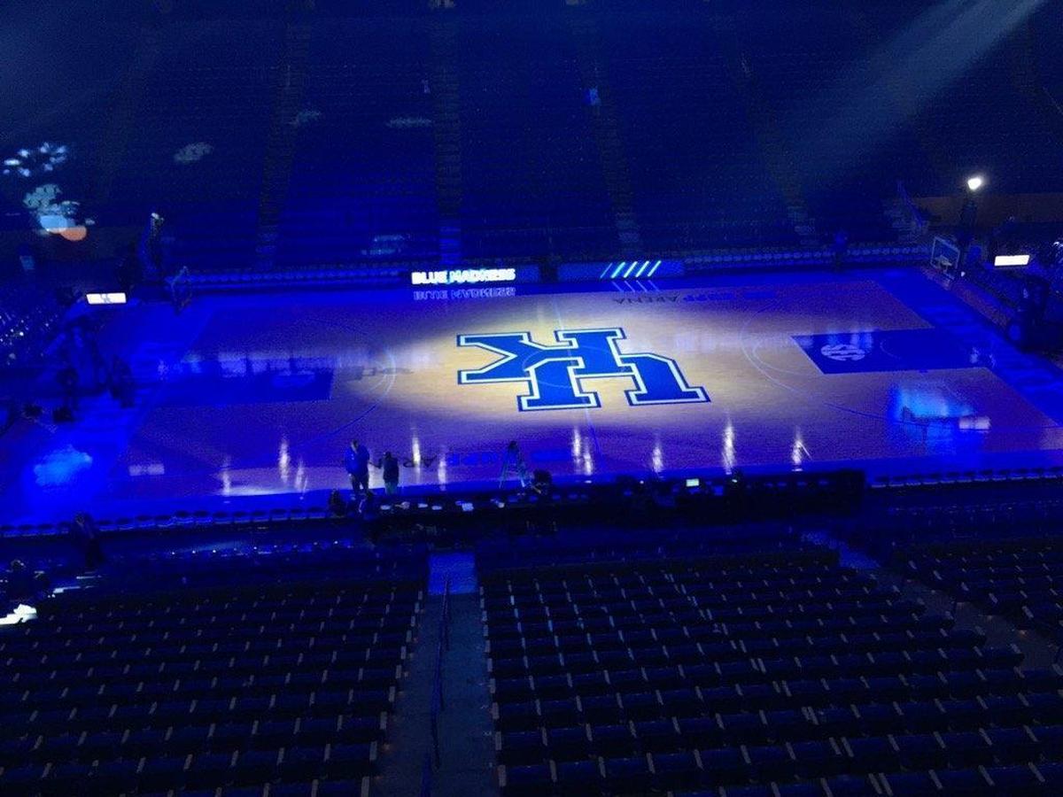 A repainted Rupp Arena court with the University of Kentucky’s then-new logo was unveiled before the 2016-17 men’s basketball season.