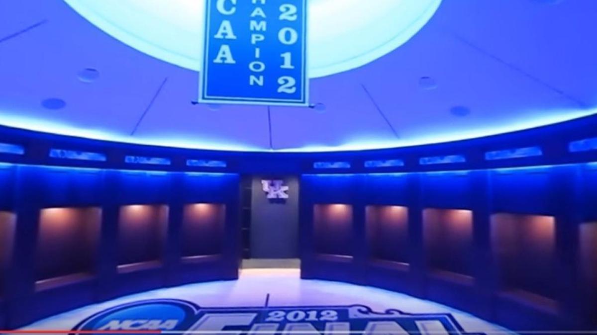 An image captured off a tour video of the UK men’s basketball locker room.