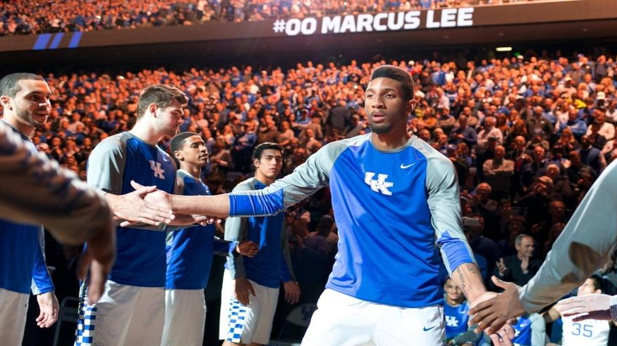 Kentucky forward Marcus Lee was announced during player introductions before the team’s game against Georgia on Feb. 9, 2016, in Rupp Arena in Lexington.