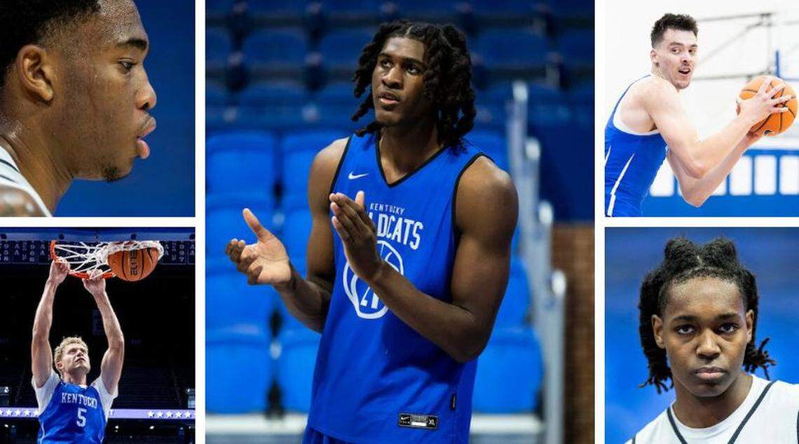 Clockwise from top left: Brandon Garrison, Jayden Quaintance, Andrija Jelavic, Jasper Johnson and Collin Chandler will all be players of particular intrigue on this Kentucky basketball team.