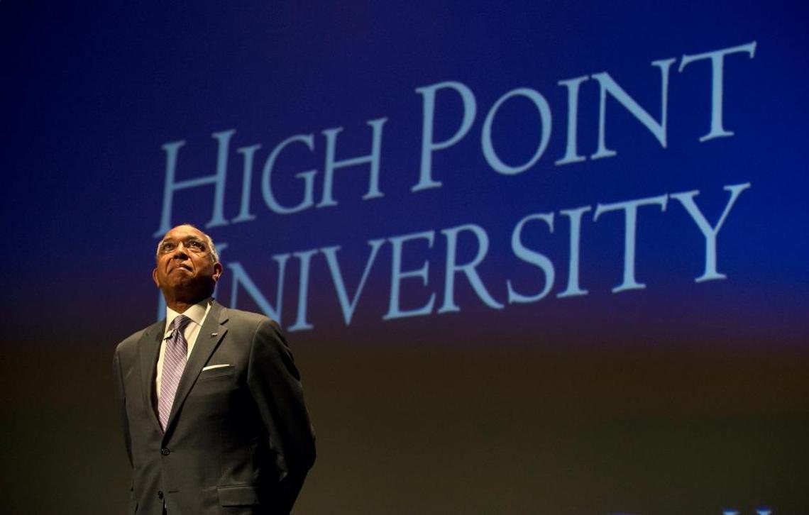 Tubby Smith is shown during an introductory press conference as High Point University in High Point, N.C., Tuesday, March 27, 2018. Smith is the new NCAA college basketball head coach at the school.