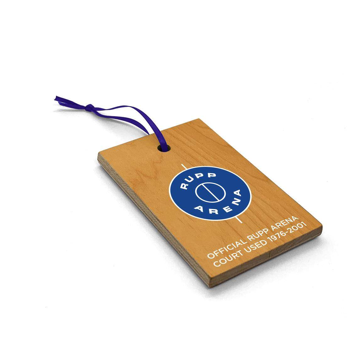 An ornament made from the original Rupp Arena basketball court, which was home to the Kentucky Wildcats from 1976-2001.