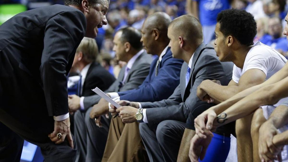 UK Coach John Calipari had some words for Skal Labissiere during the team’s 72-58 defeat of Arizona State on Saturday, Dec. 11, 2015, in Lexington.