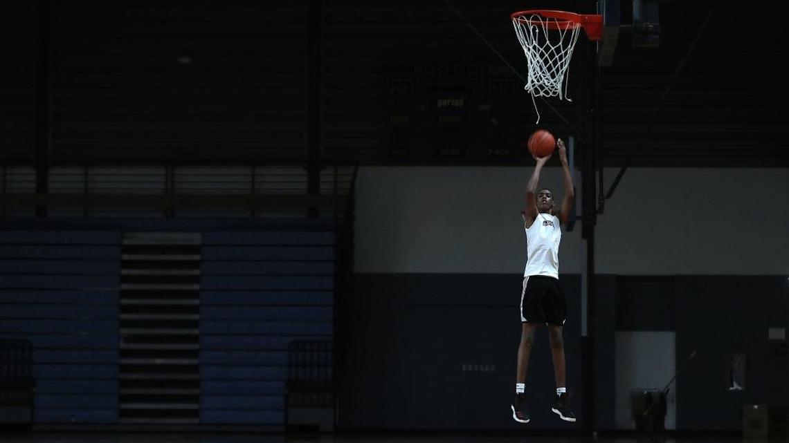 Emoni Bates, during basketball practice in Ypsilanti, Mich., Wednesday, July 12, 2017. Bates is the best 13-year-old basketball player in America, according to some recruiting services. One of his highlight reels on YouTube has been viewed about 1 million times.